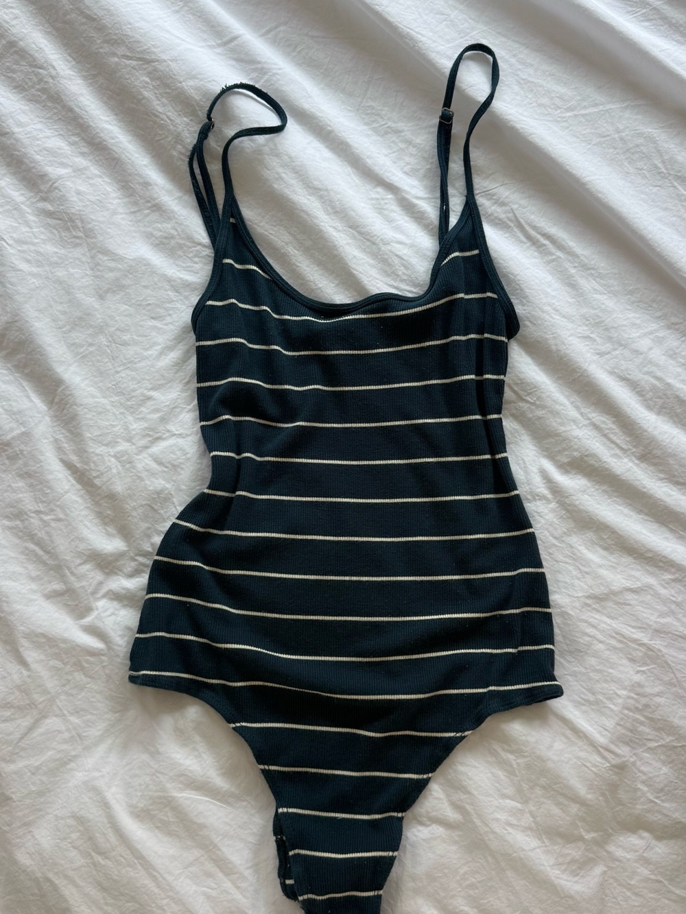 WeWoreWhat Navy and White Striped Scoop Bodysuit